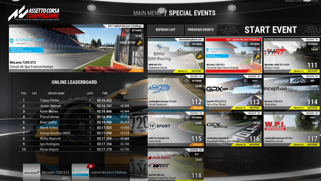 Pace Rating, PC, Special Events, Assetto Corsa Competizione