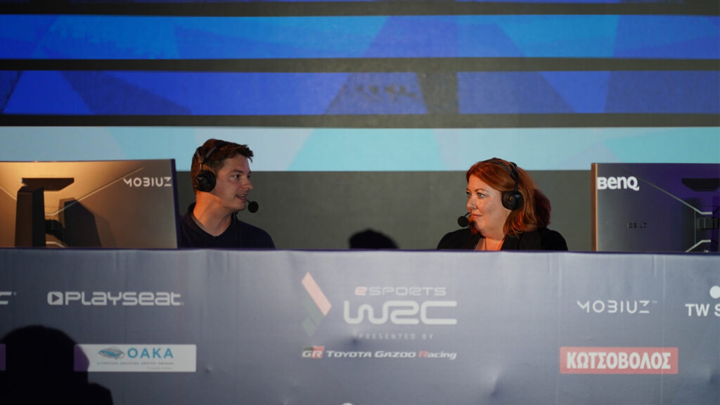 WRC esports commentators Becs Williams and René Buttler