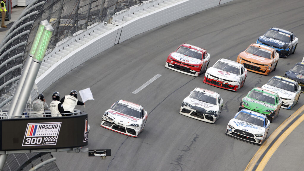 White Flag, #20 Harrison Burton, Joe Gibbs Racing, Toyota Supra Dex Imaging, Michael L. Levitt, Motorsport Images