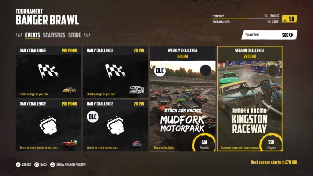 Wreckfest December Tournament challenges