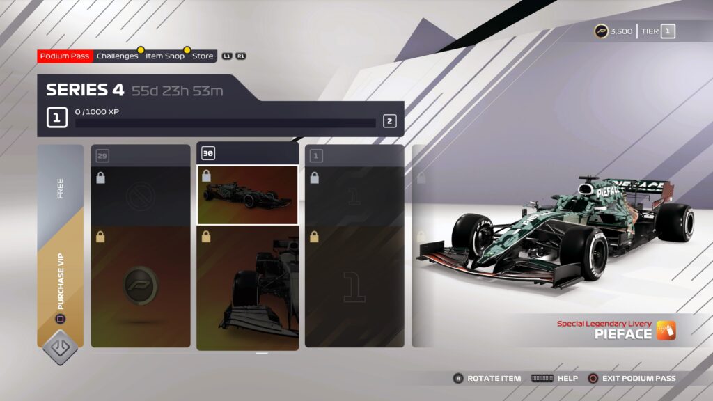 F1 2021 Series 4 Podium Pass Pieface livery