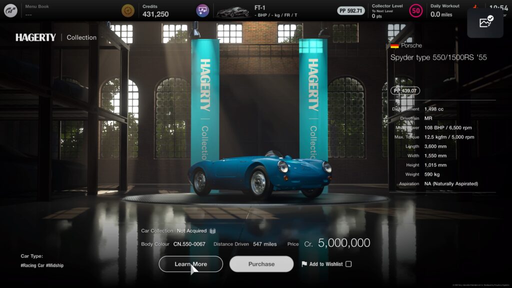 Gran Turismo 7 Porsche Spyder Type 550 Légende Voitures