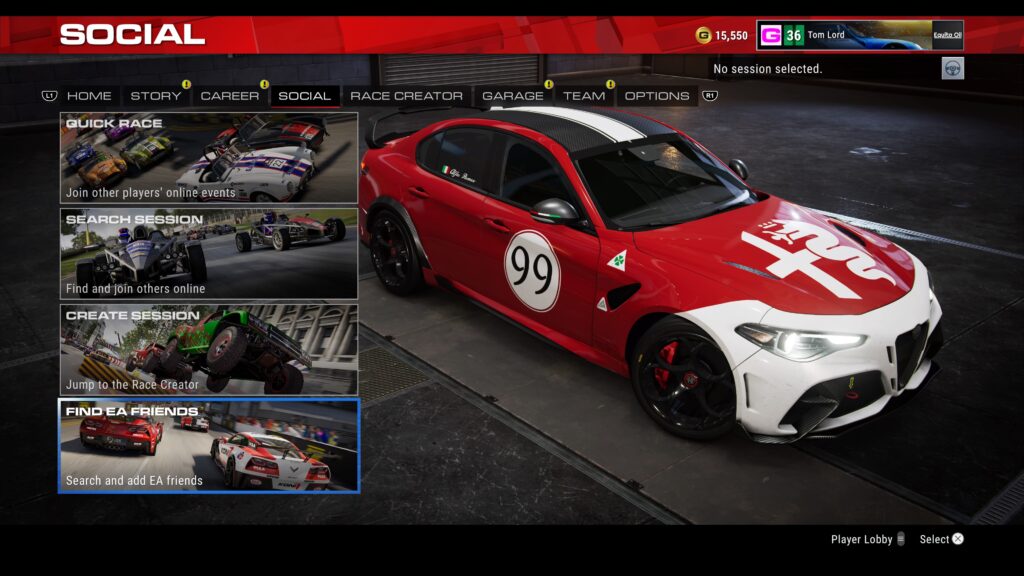 GRID Legends cross-platform online play, EA Friends List