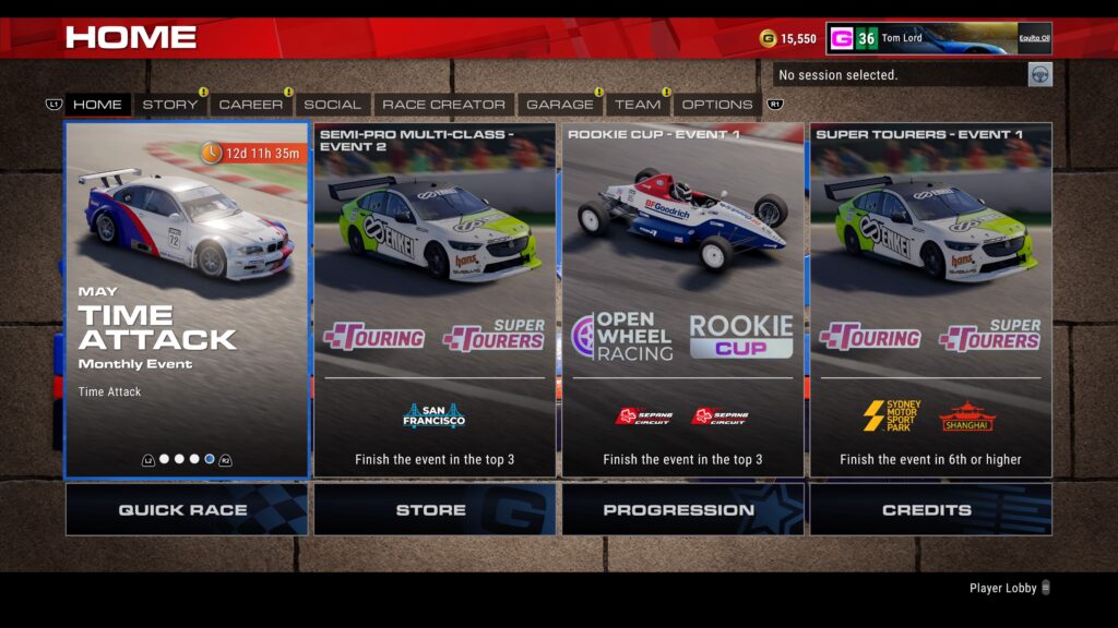 GRID Legends home menu events