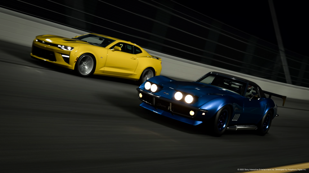 Gran Turismo™ 7, Daytona International Speedway, Chevrolet Corvette C2 and Chevrolet Camaro