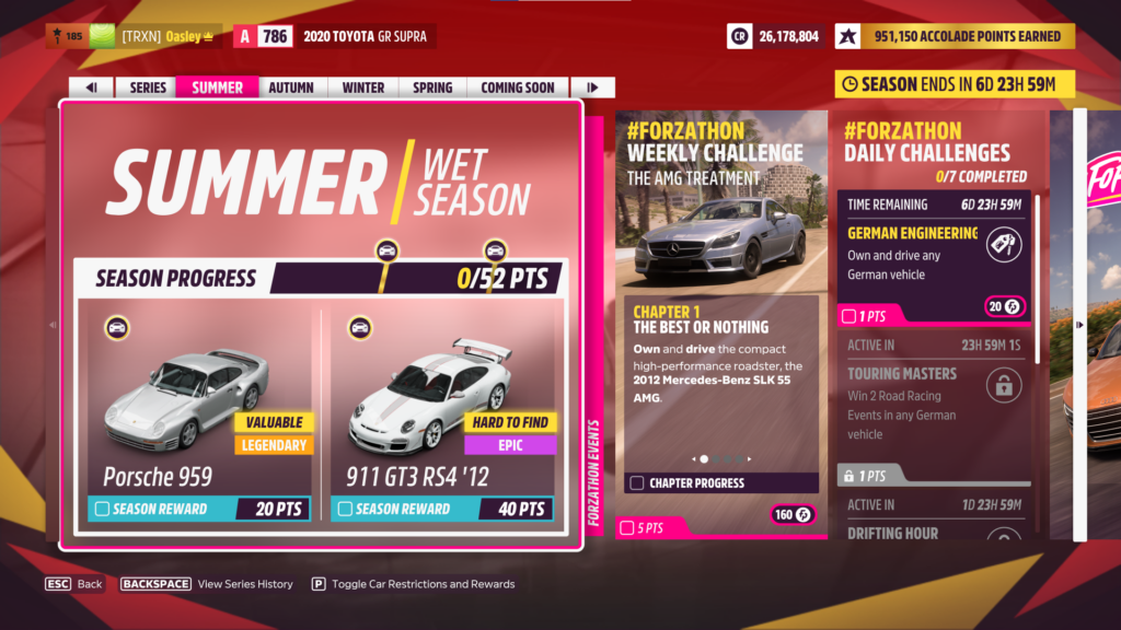 Forza Horizon 5 Series 8 Festival Playlist, Summer rewards