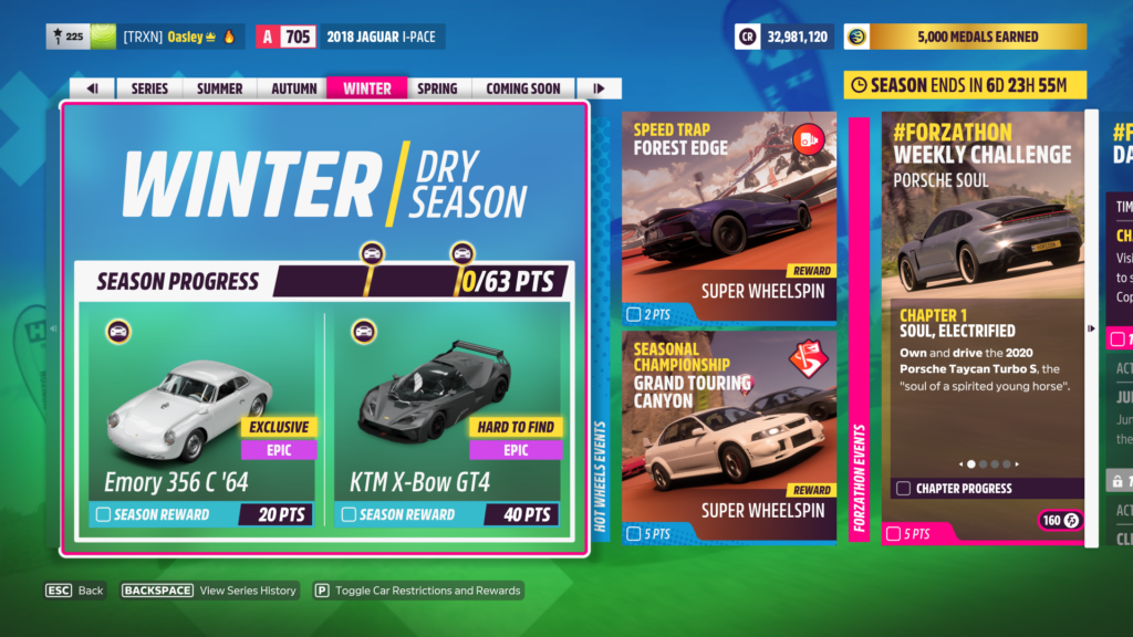 Forza Horizon 5, Series 10, Winter, Dry, Festival Playlist award-winning cars